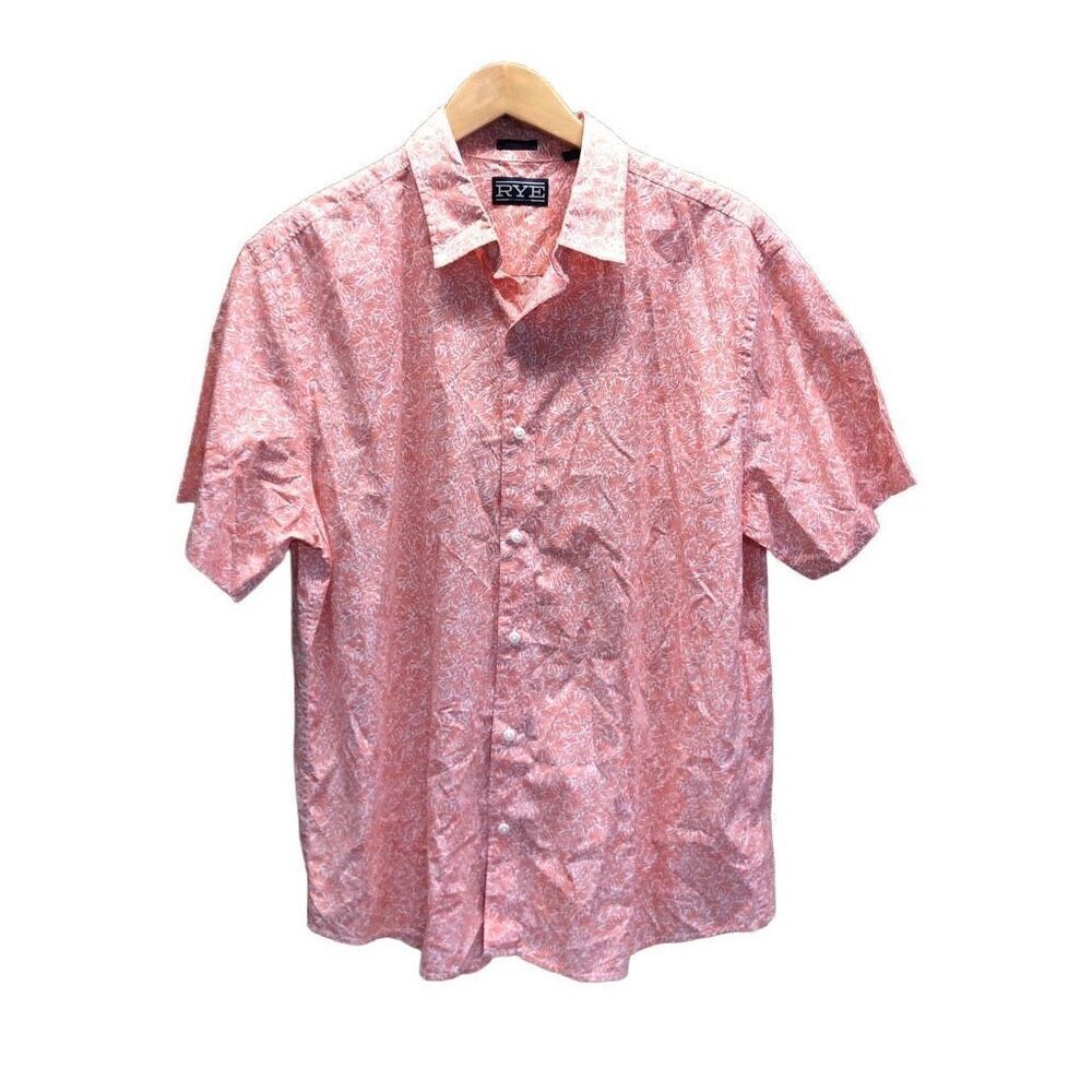 Rye Size Extra Large (XL) Regular Fit Coral and White Button Down Short Sleeve